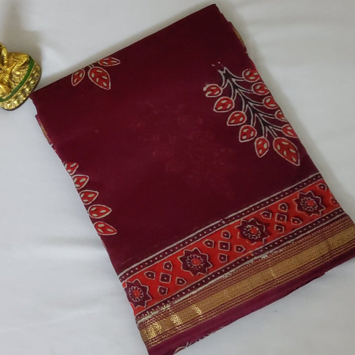 Hand Block Print Maheshwari Silk Cotton Saree