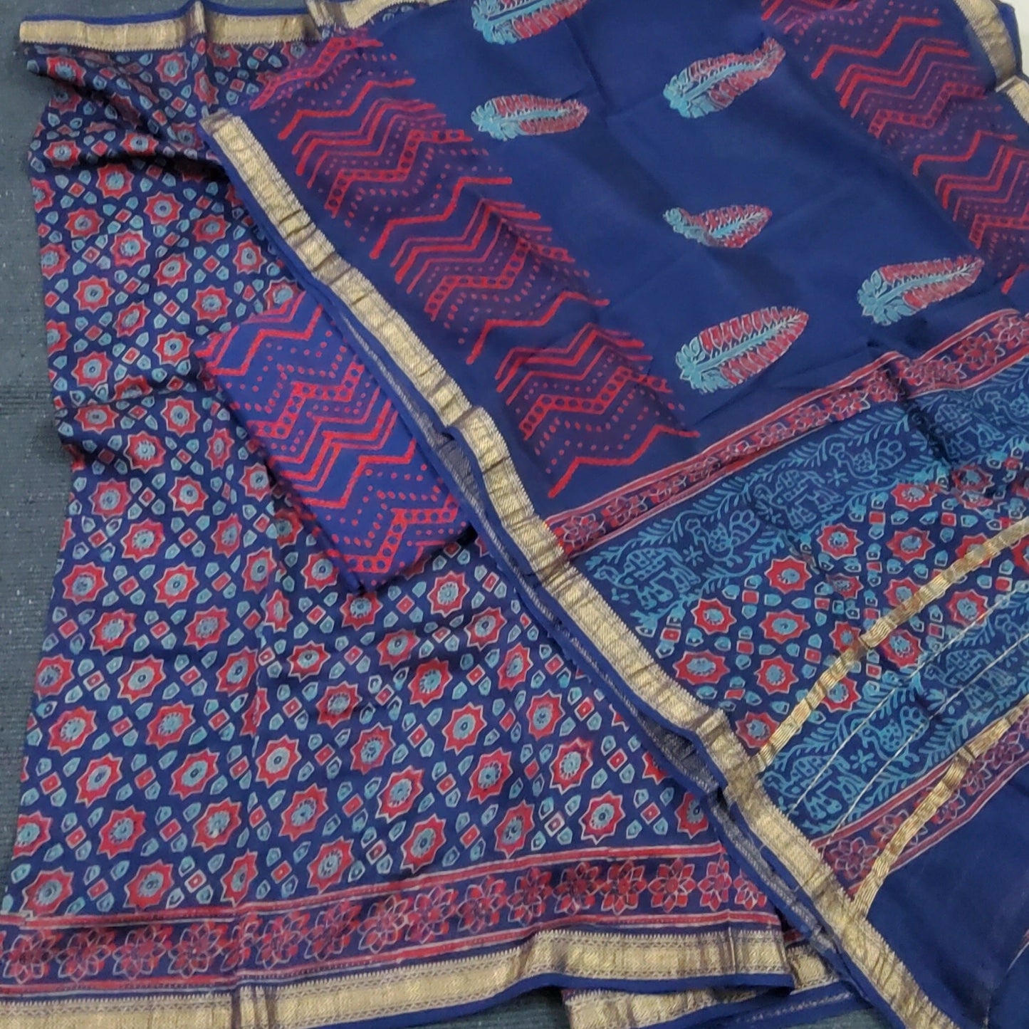 Hand BlockPrint Maheshwari Silk Cotton Dress Material