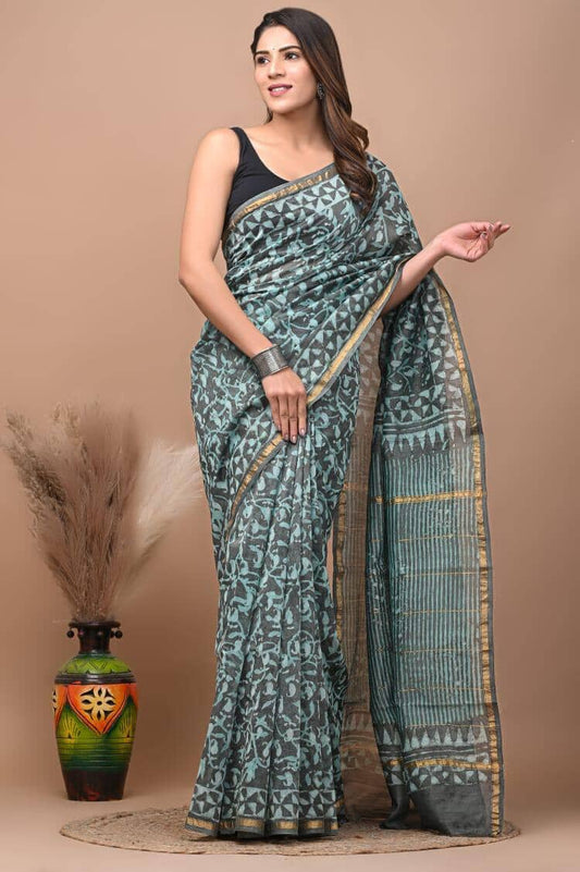 Hand Block Print Chanderi Saree