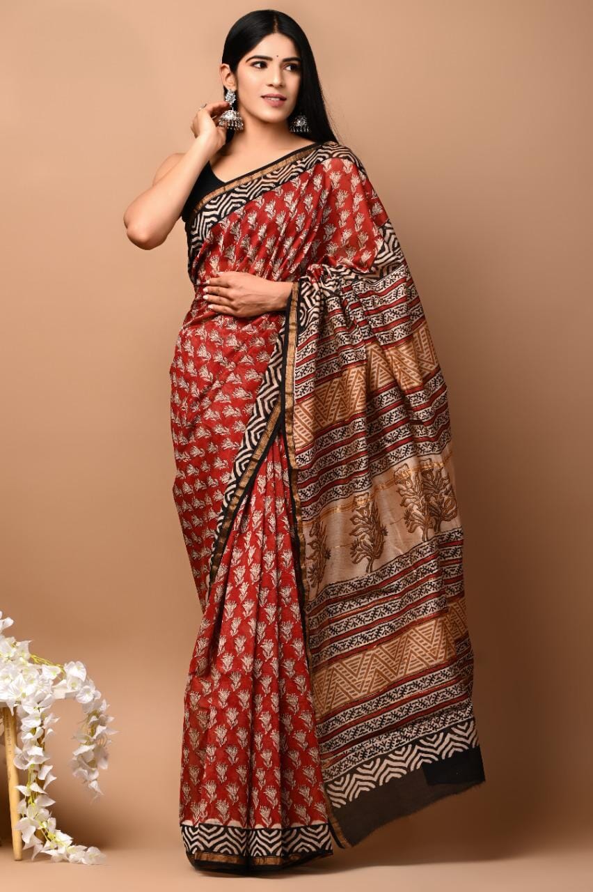 Hand BlockPrint Chanderi Silk Cotton Saree