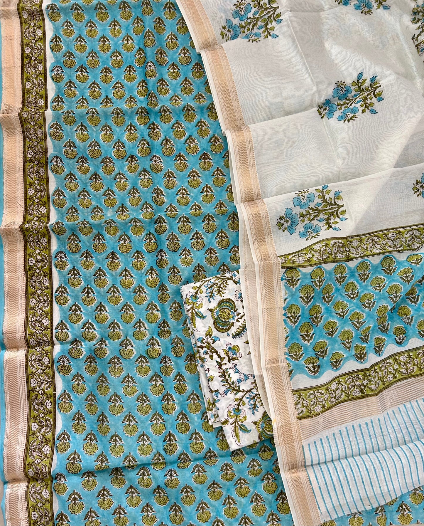 Hand BlockPrint Maheshwari Silk Dress Material