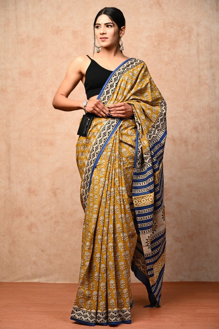 Hand Block Print Soft Cotton Saree with Blouse