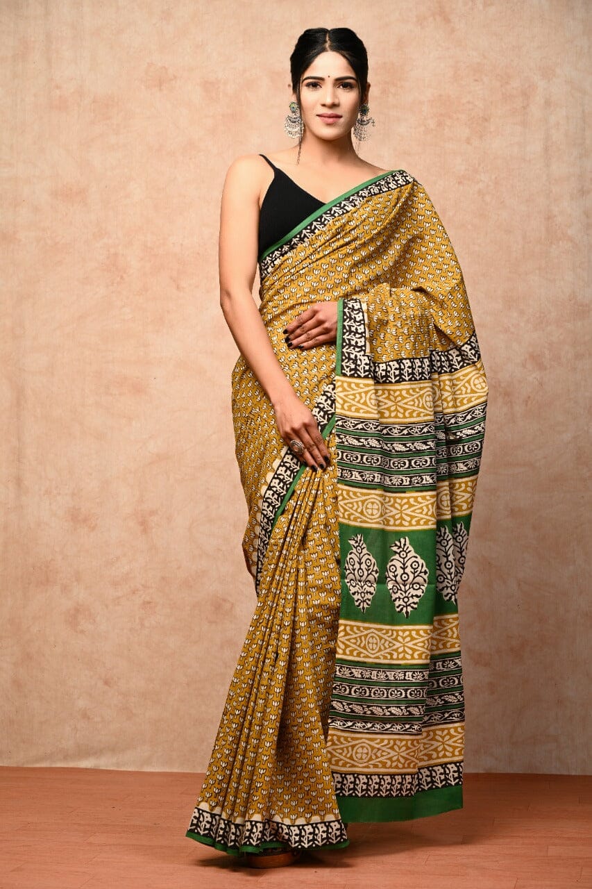 Hand Block Print Soft Cotton Saree with Blouse