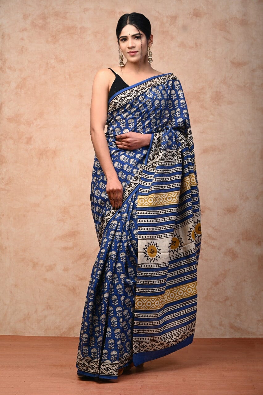 Hand Block Print Soft Cotton Saree with Blouse