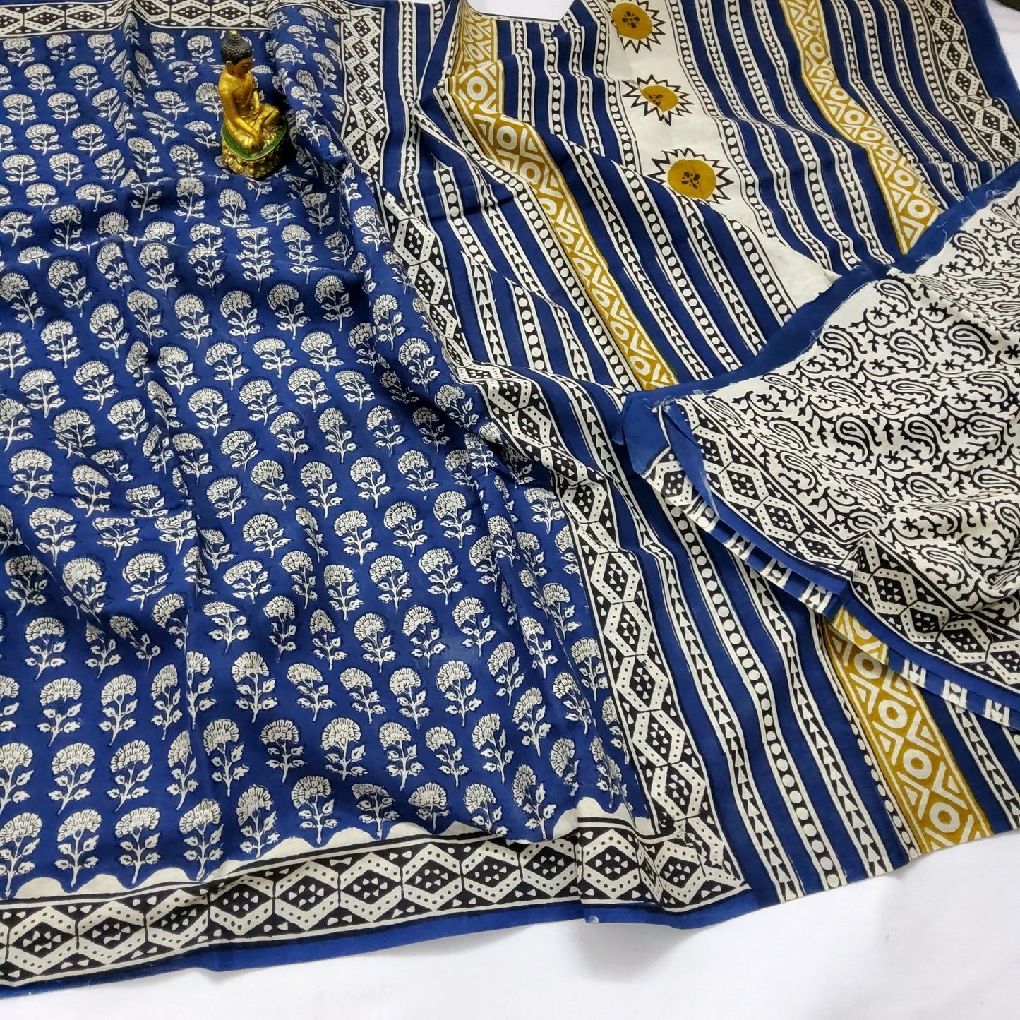 Hand Block Print Soft Cotton Saree with Blouse