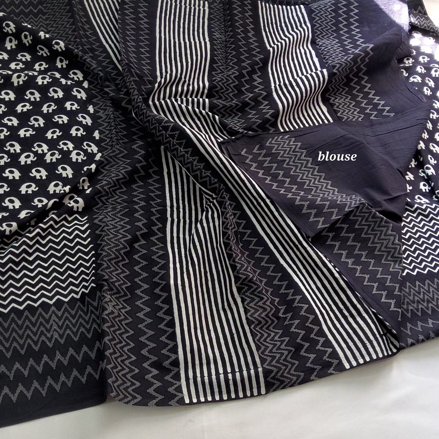 Hand Block Print Soft Cotton Saree with Blouse