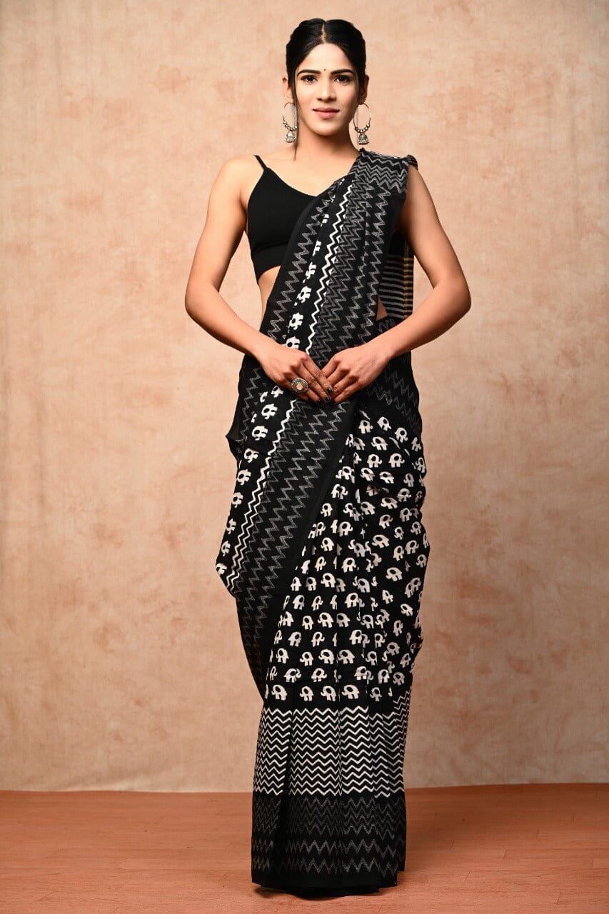 Hand Block Print Soft Cotton Saree with Blouse