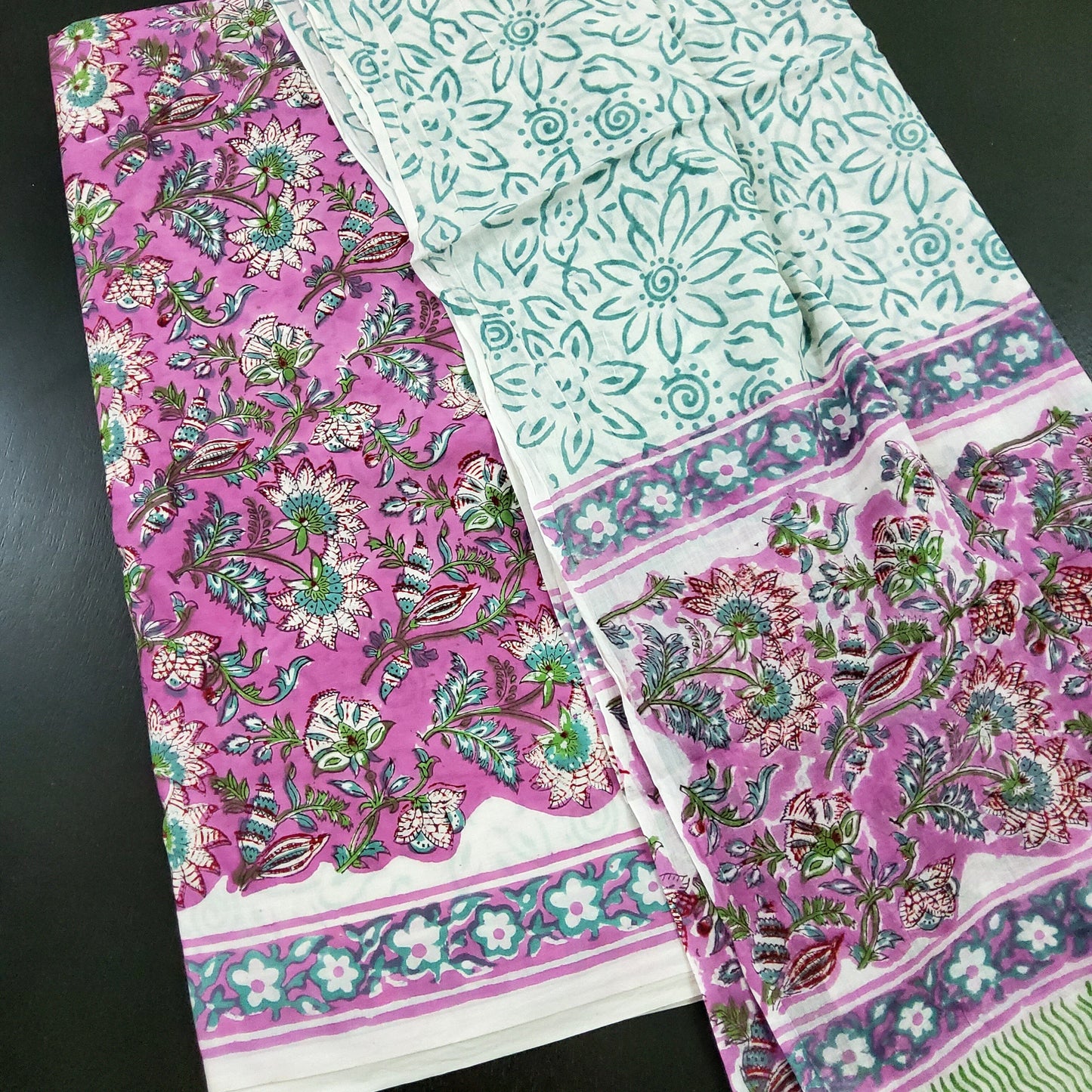 Hand Print Cotton Dress Material with Cotton Dupatta