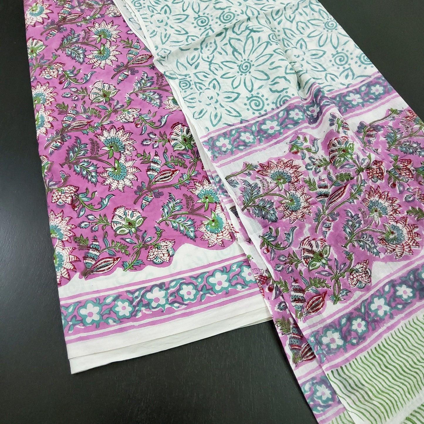 Hand Print Cotton Dress Material with Cotton Dupatta