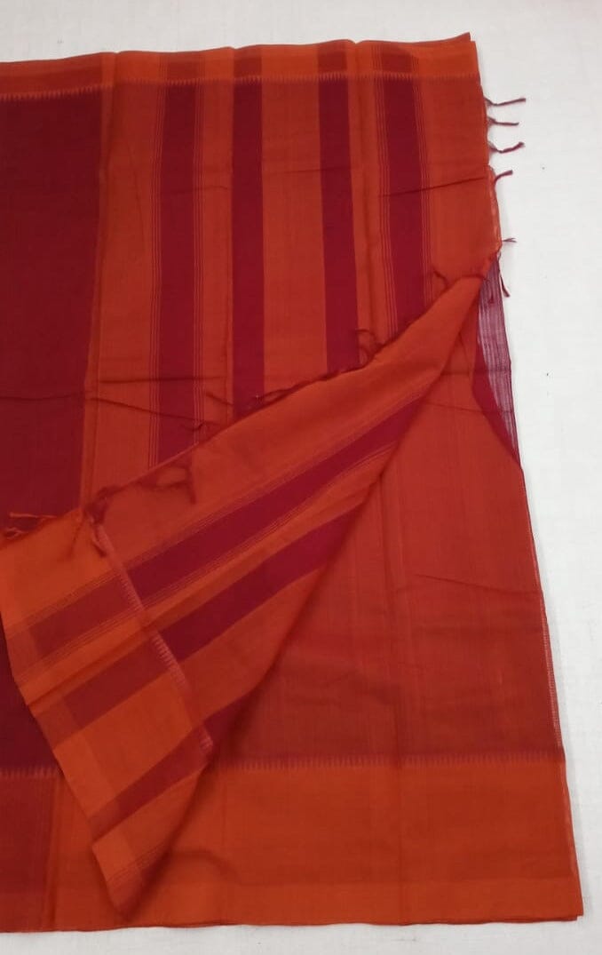 Hand woven Mangalgiri Pure Cotton Thread border Saree with Blouse