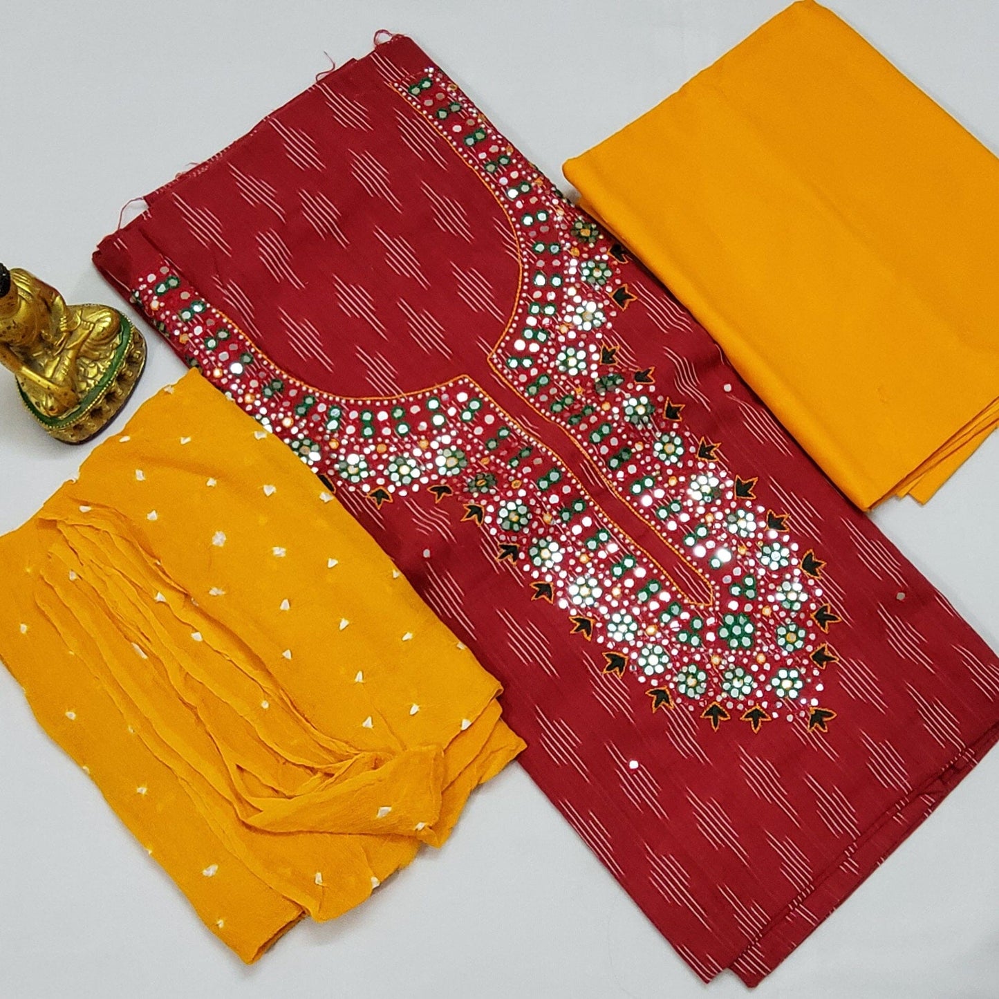 Bandhej Cotton Dress Material with Pure Chiffon Dupatta