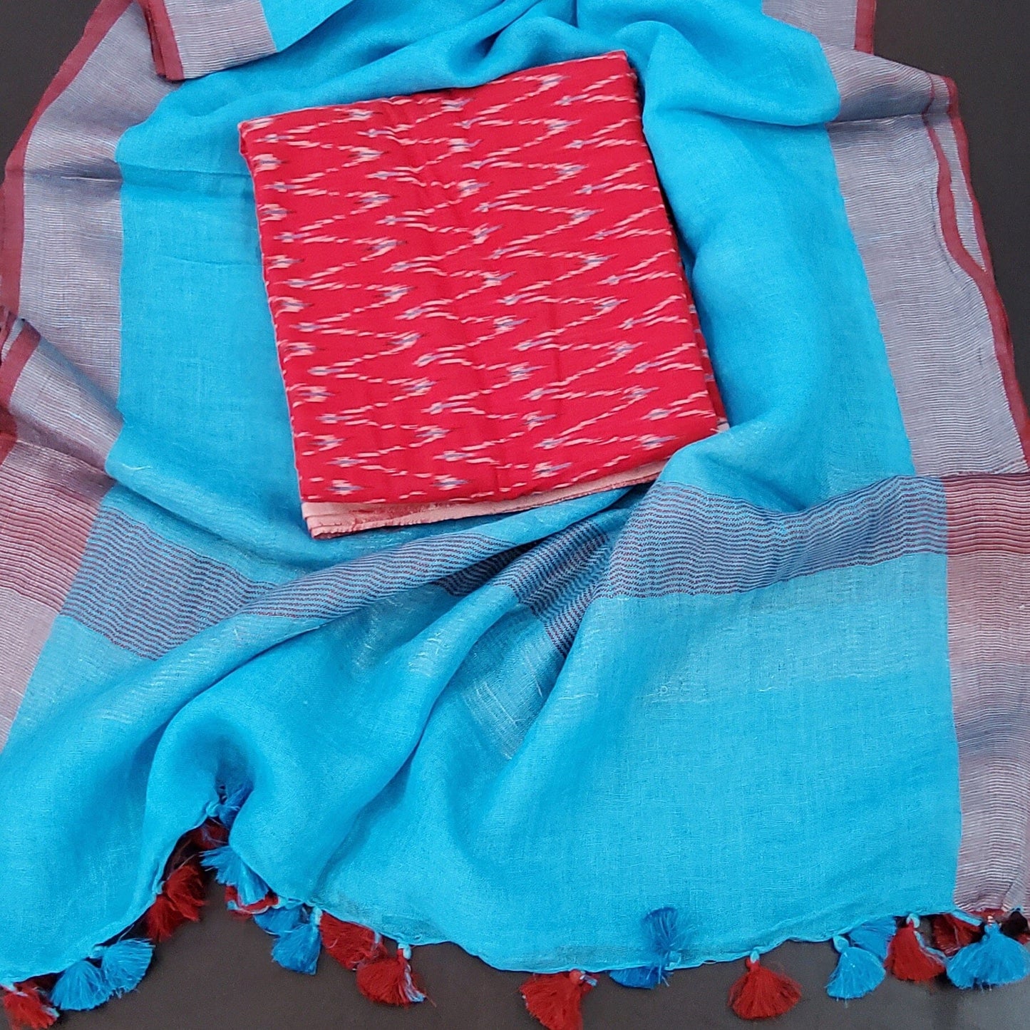 ikat top with pure linen dupatta