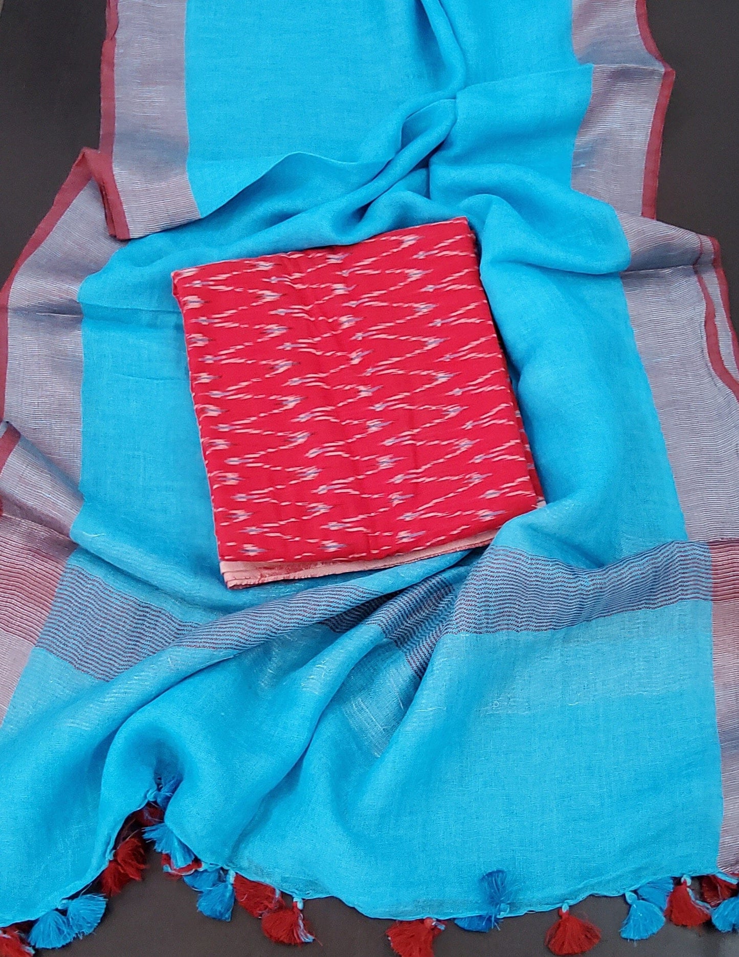 ikat top with pure linen dupatta