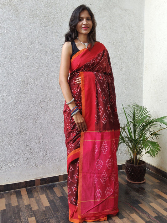 Ikat Hand Woven Handloom Cotton Saree