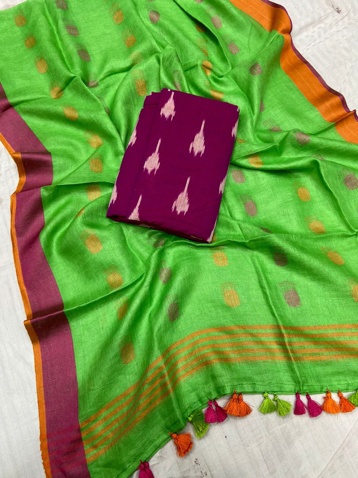 Ikat Top with Pure Linen Dupatta