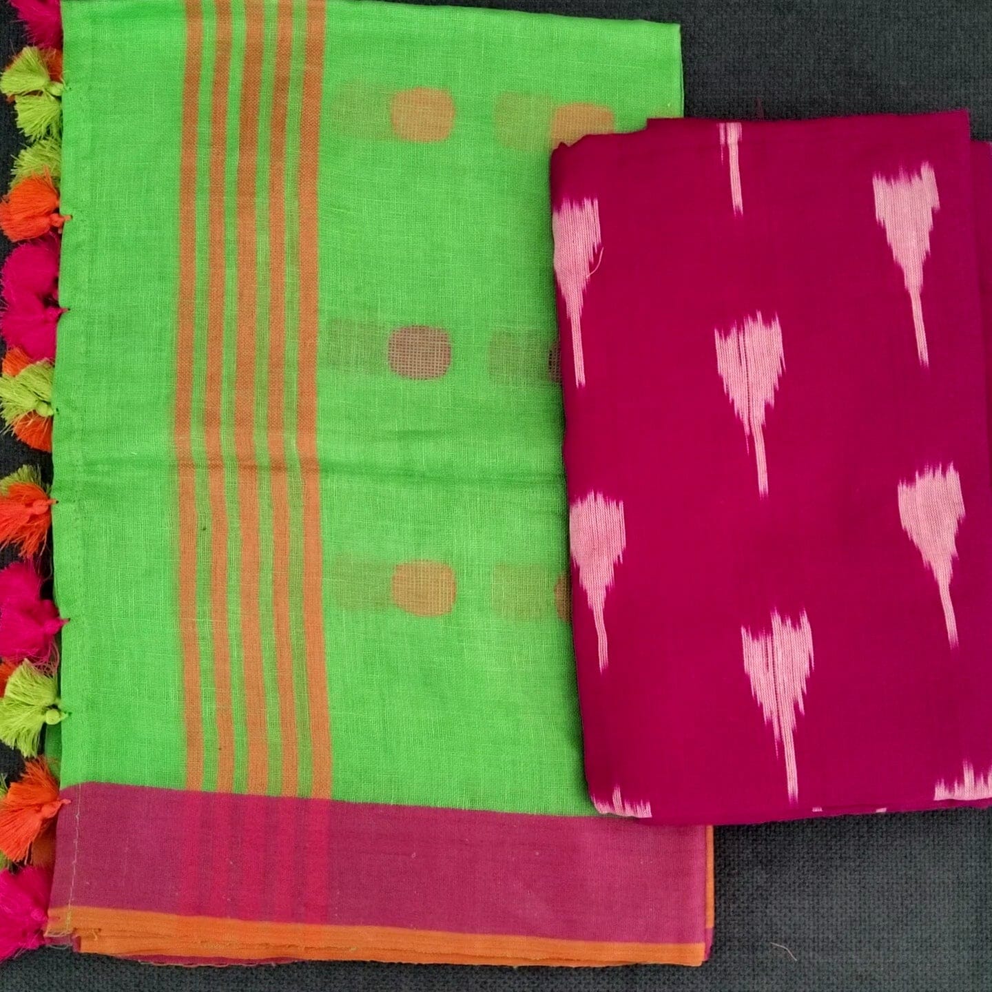 Ikat Top with Pure Linen Dupatta