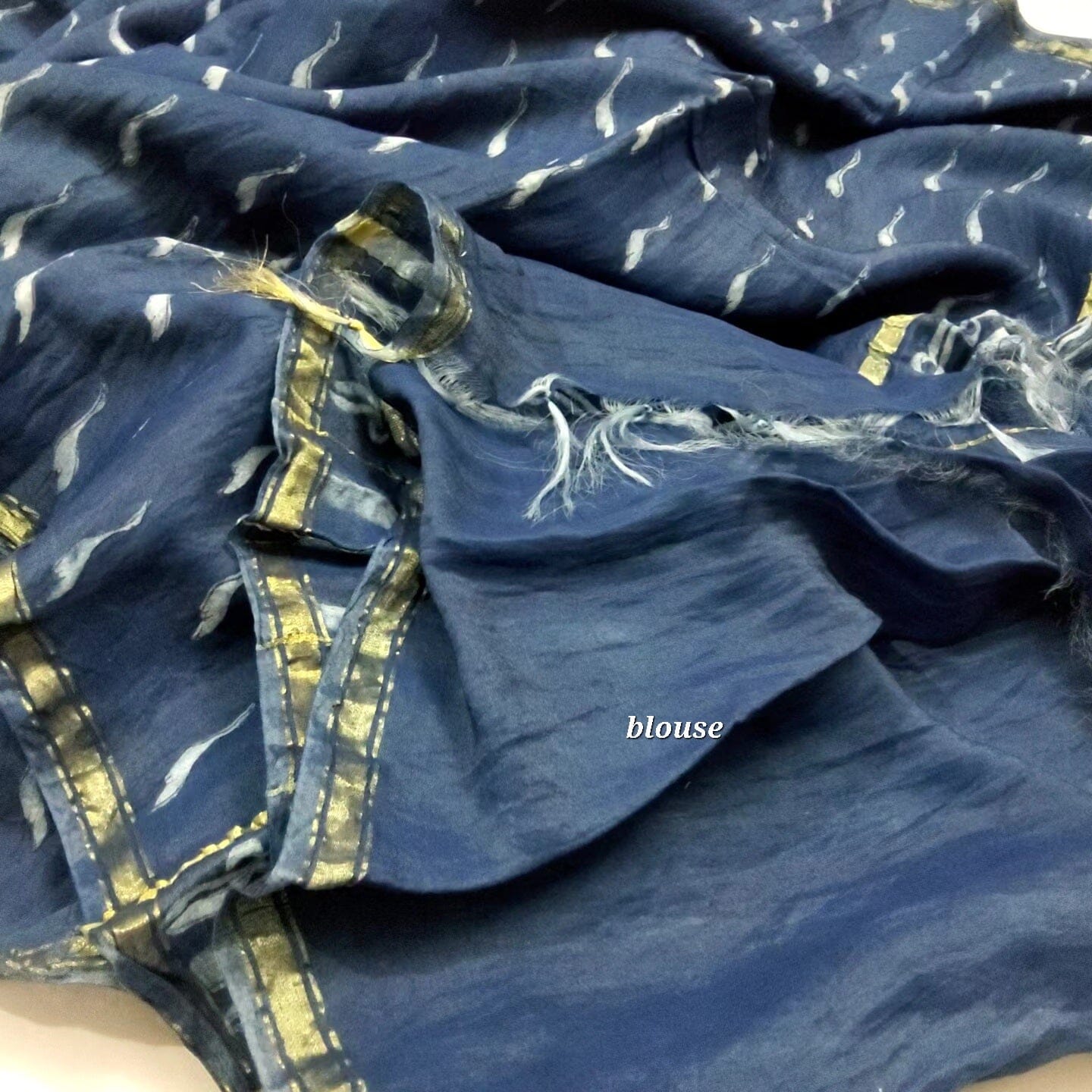 Indigo Akola Hand Block Print Chanderi Saree