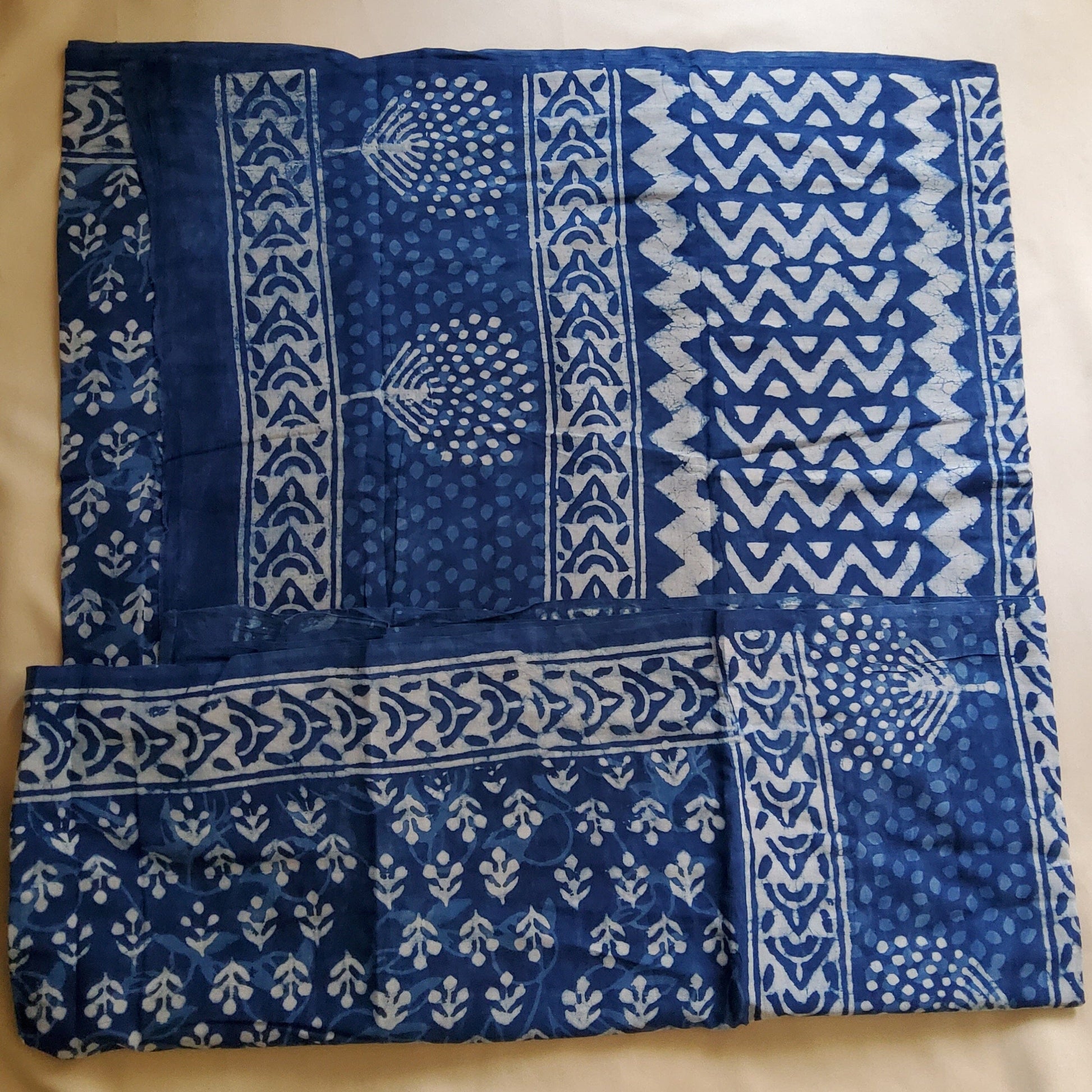 Indigo Cotton Hand Block Print Saree with Blouse