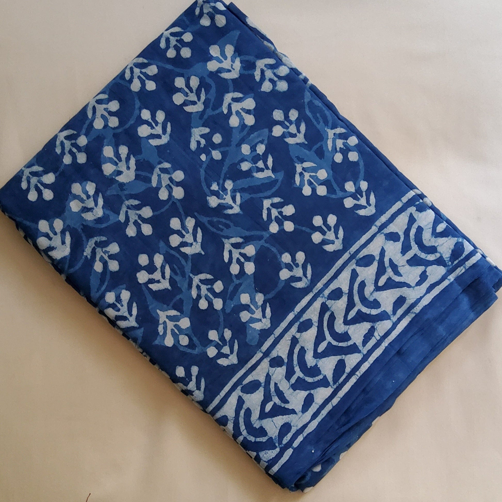 Indigo Cotton Hand Block Print Saree with Blouse