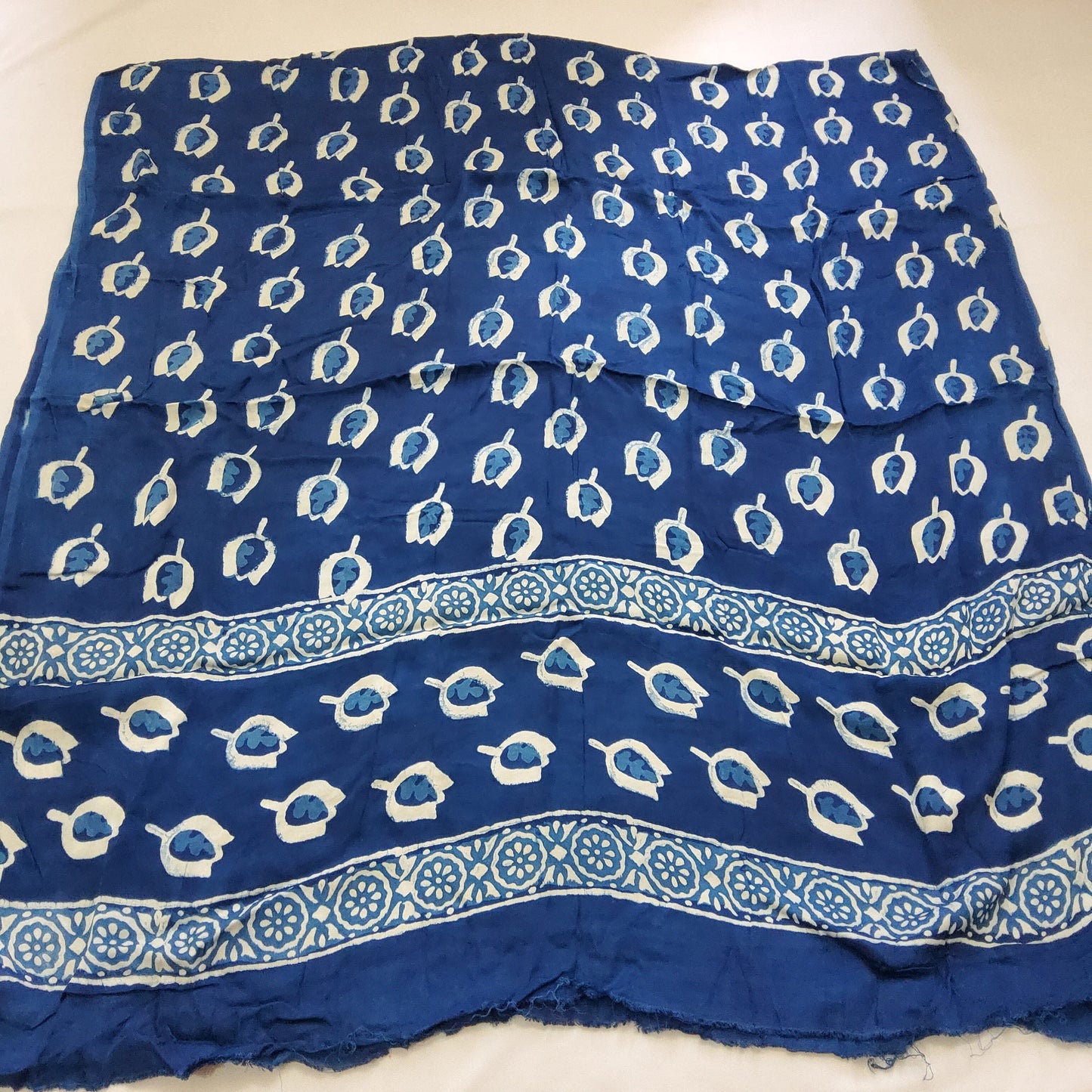 Indigo Hand Block Print Modal Silk Dupatta