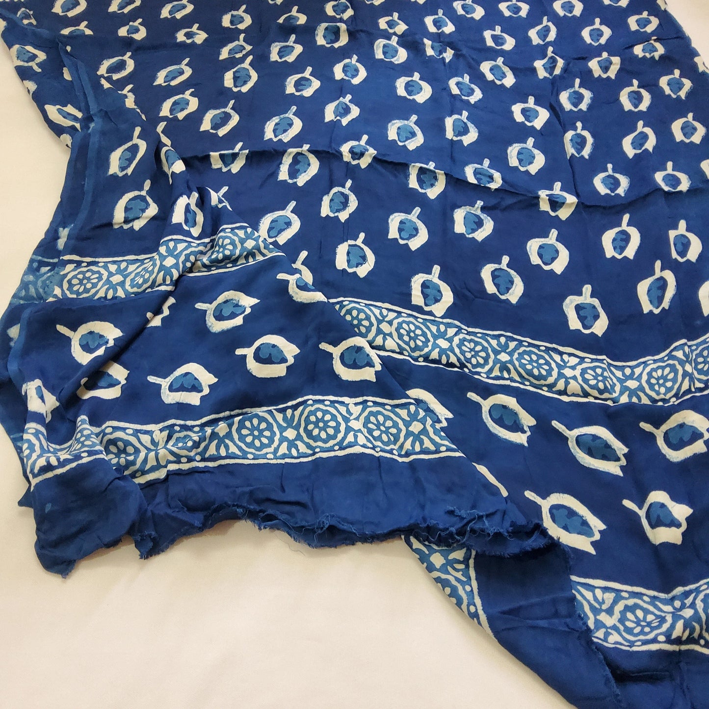 Indigo Hand Block Print Modal Silk Dupatta