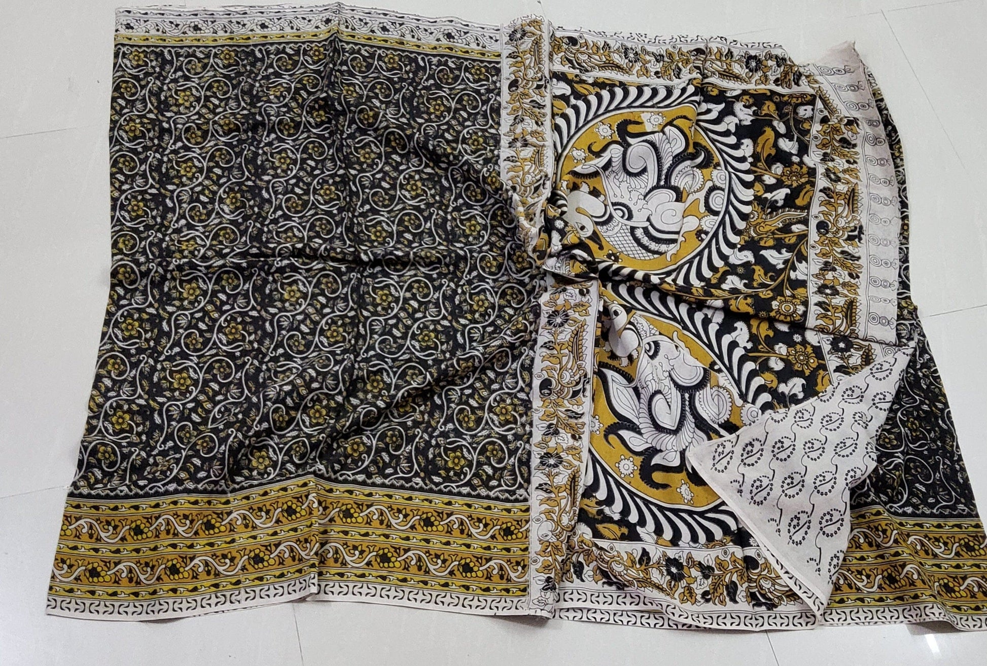 kalamkari Hand Block Printed Malmal Cotton Saree