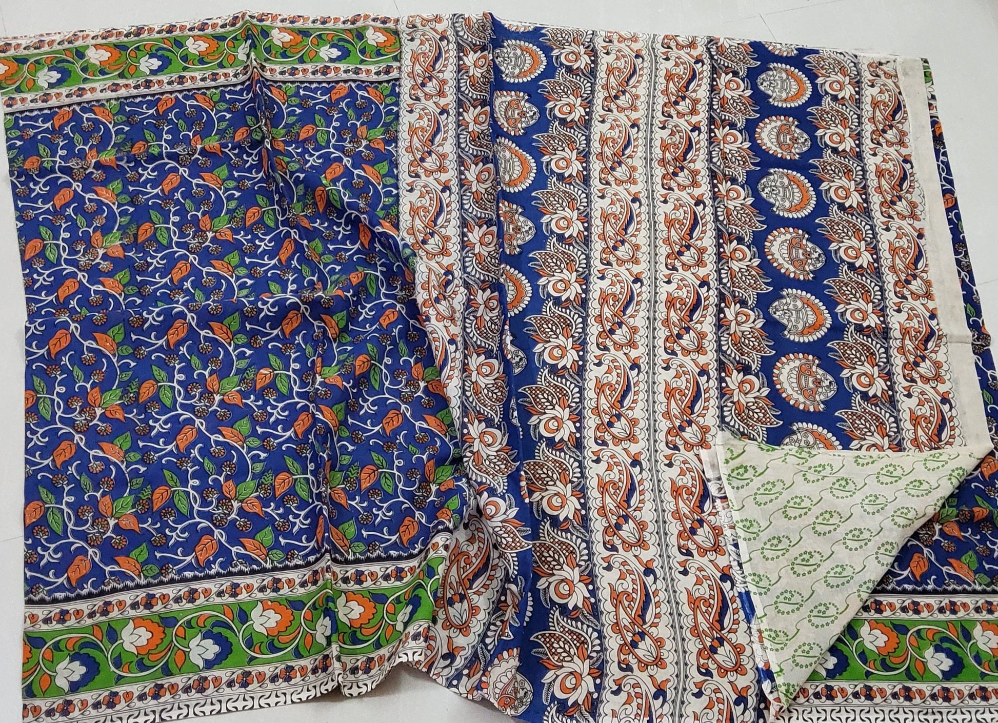 kalamkari Hand Block Printed Malmal Cotton Saree