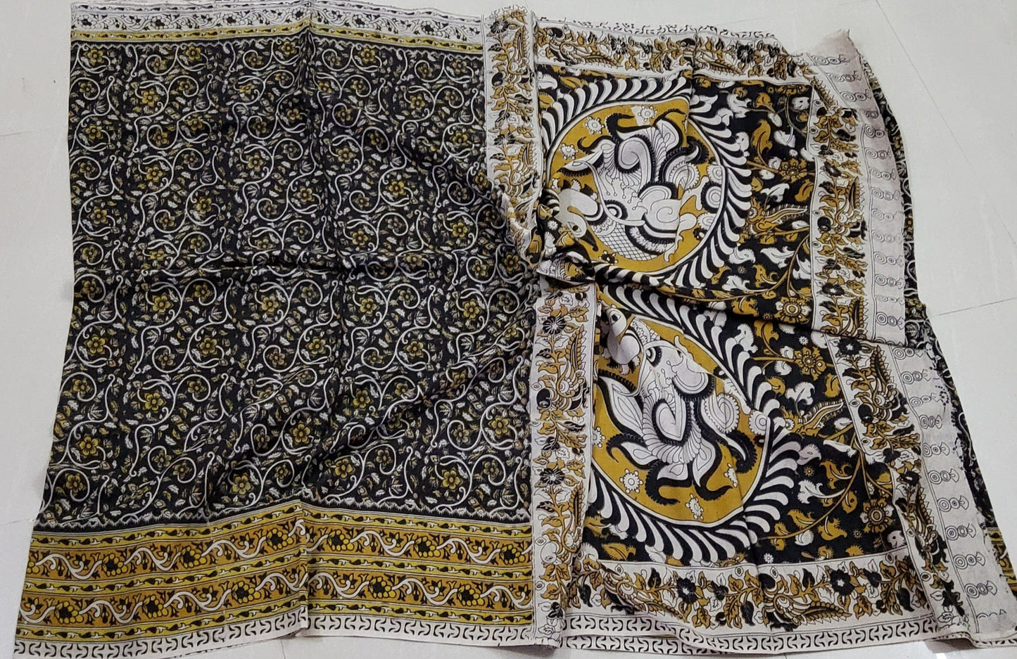kalamkari Hand Block Printed Malmal Cotton Saree