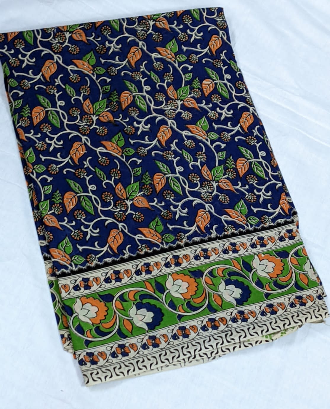 kalamkari Hand Block Printed Malmal Cotton Saree