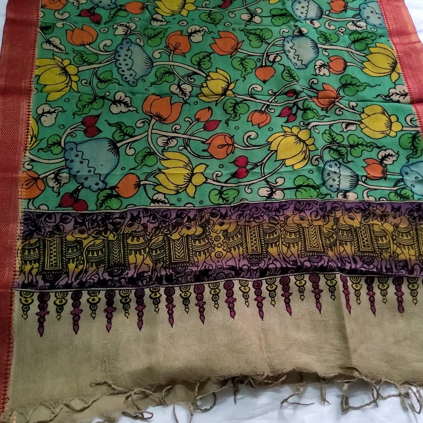 Bangalore Silk Kalamkari Hand Painted Dupatta