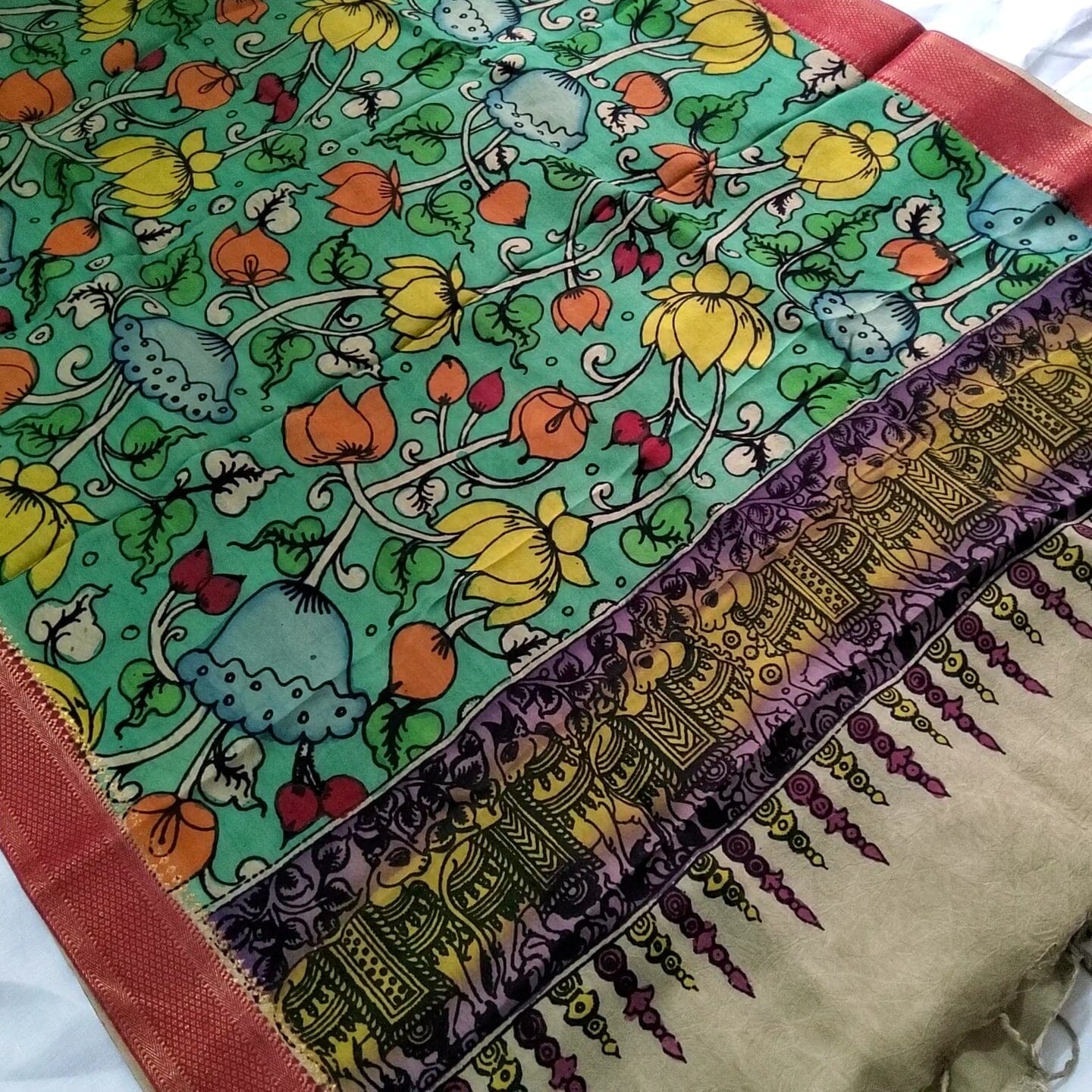 Bangalore Silk Kalamkari Hand Painted Dupatta