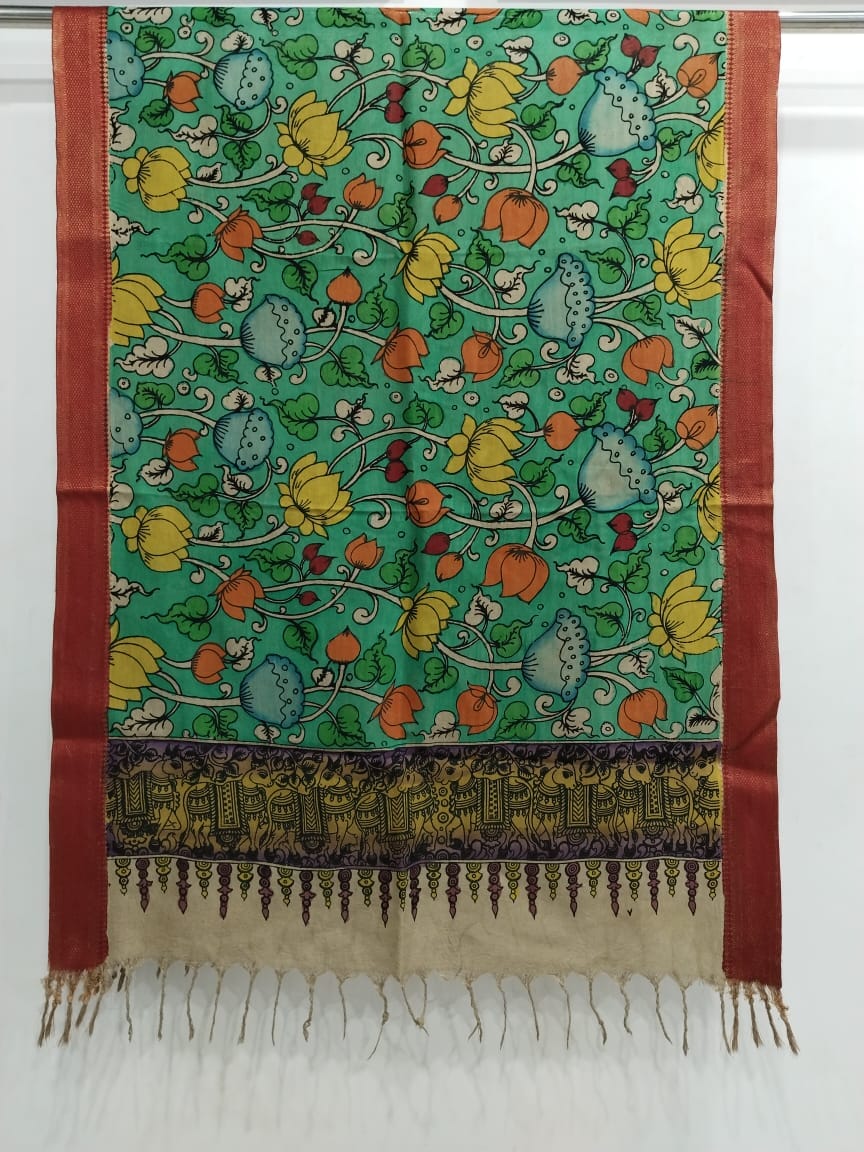 Bangalore Silk Kalamkari Hand Painted Dupatta