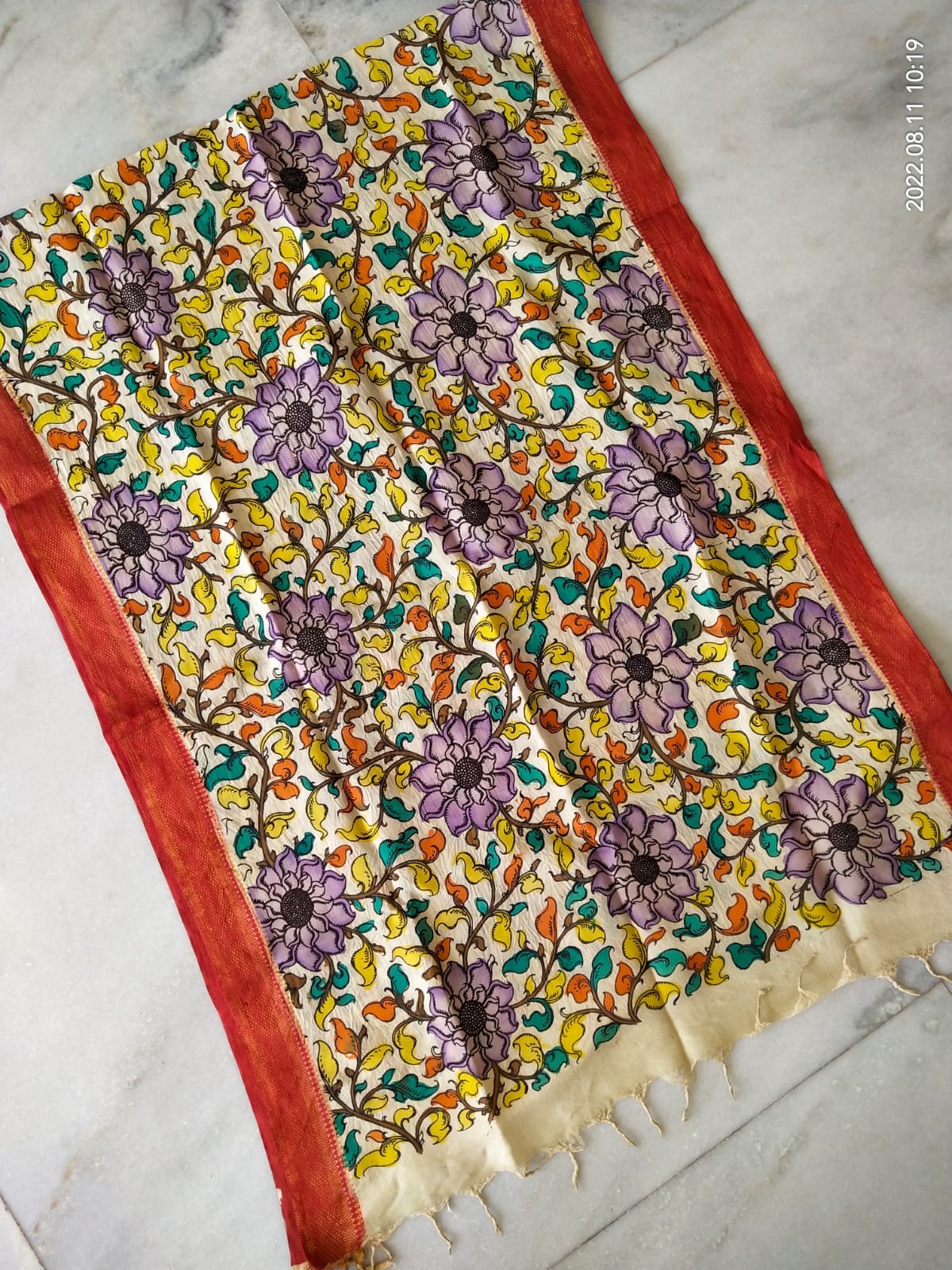 Kalamkari Hand painted Bangalore Silk dupatta