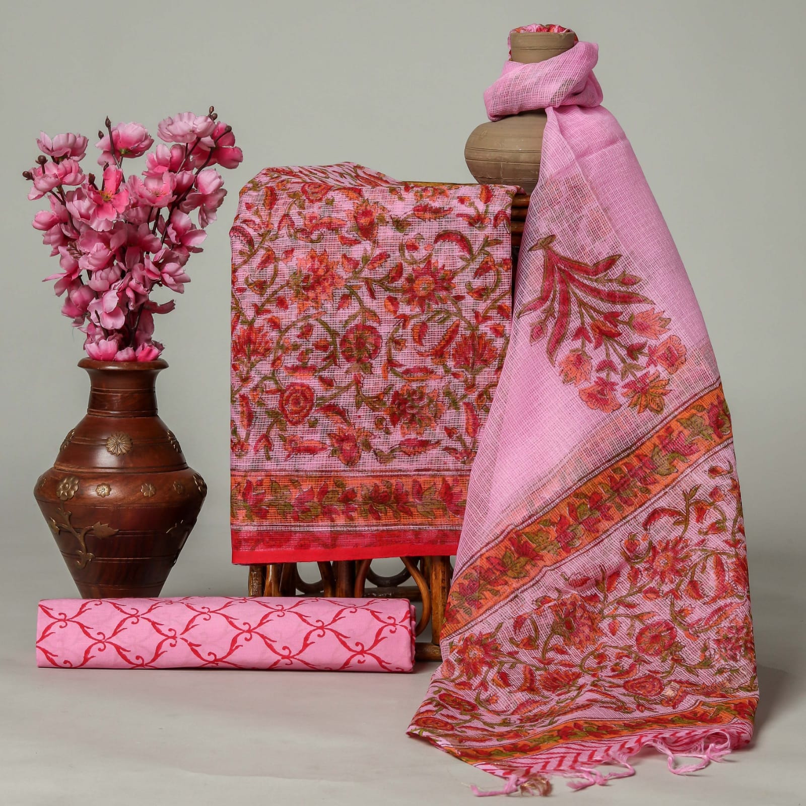 kota silk dress materials Plain Kota Doria Silk 3pc Unstitched Dress Material Suit Set