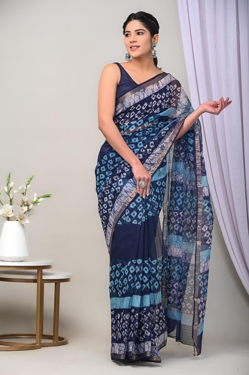 Kota Hand Block Print Saree with zari Border