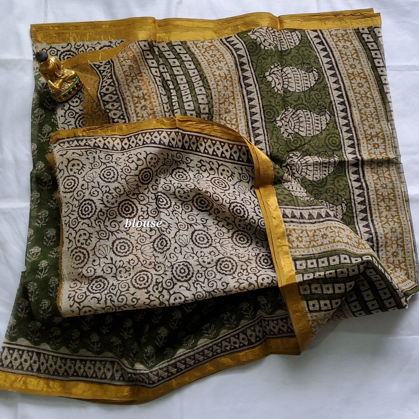 Kota Hand Block Print Saree with zari Border