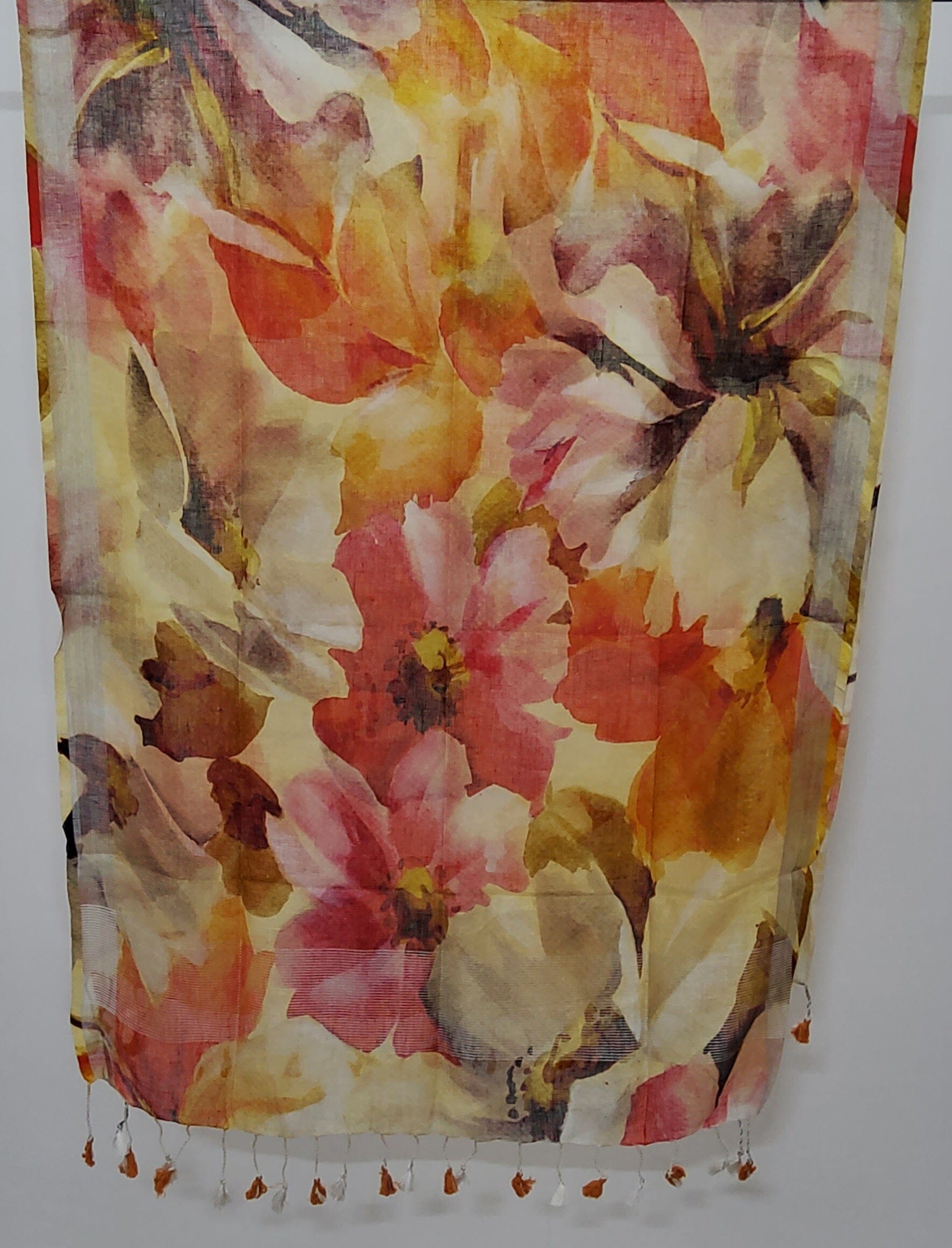 Linen Digital Print Dupatta with Silver Border