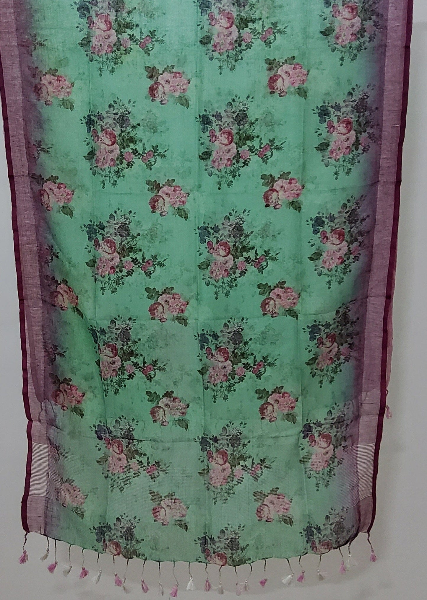 Linen Digital Print Dupatta with Silver Border
