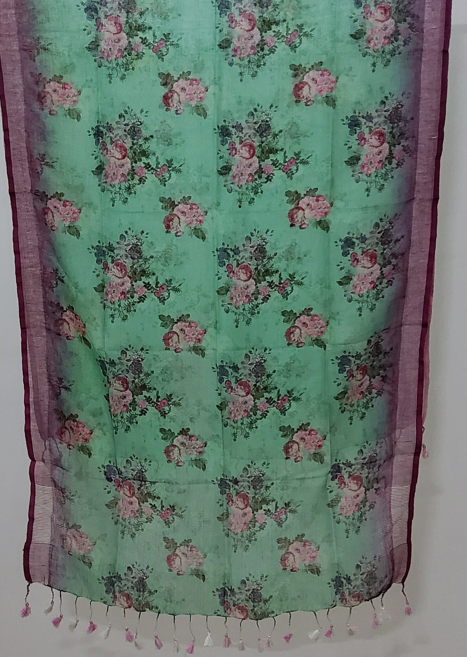 Linen Digital Print Dupatta with Silver Border