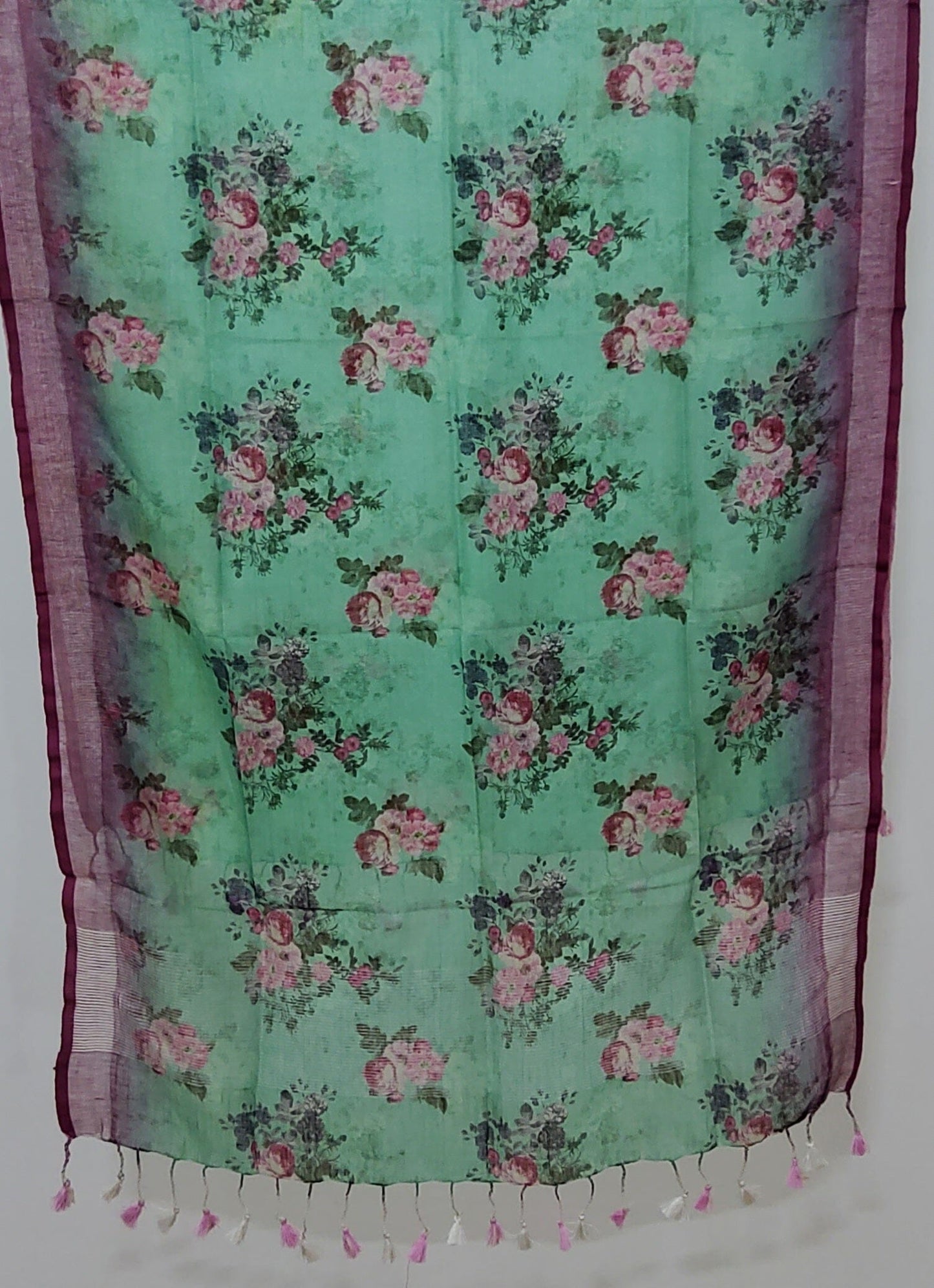 Linen Digital Print Dupatta with Silver Border