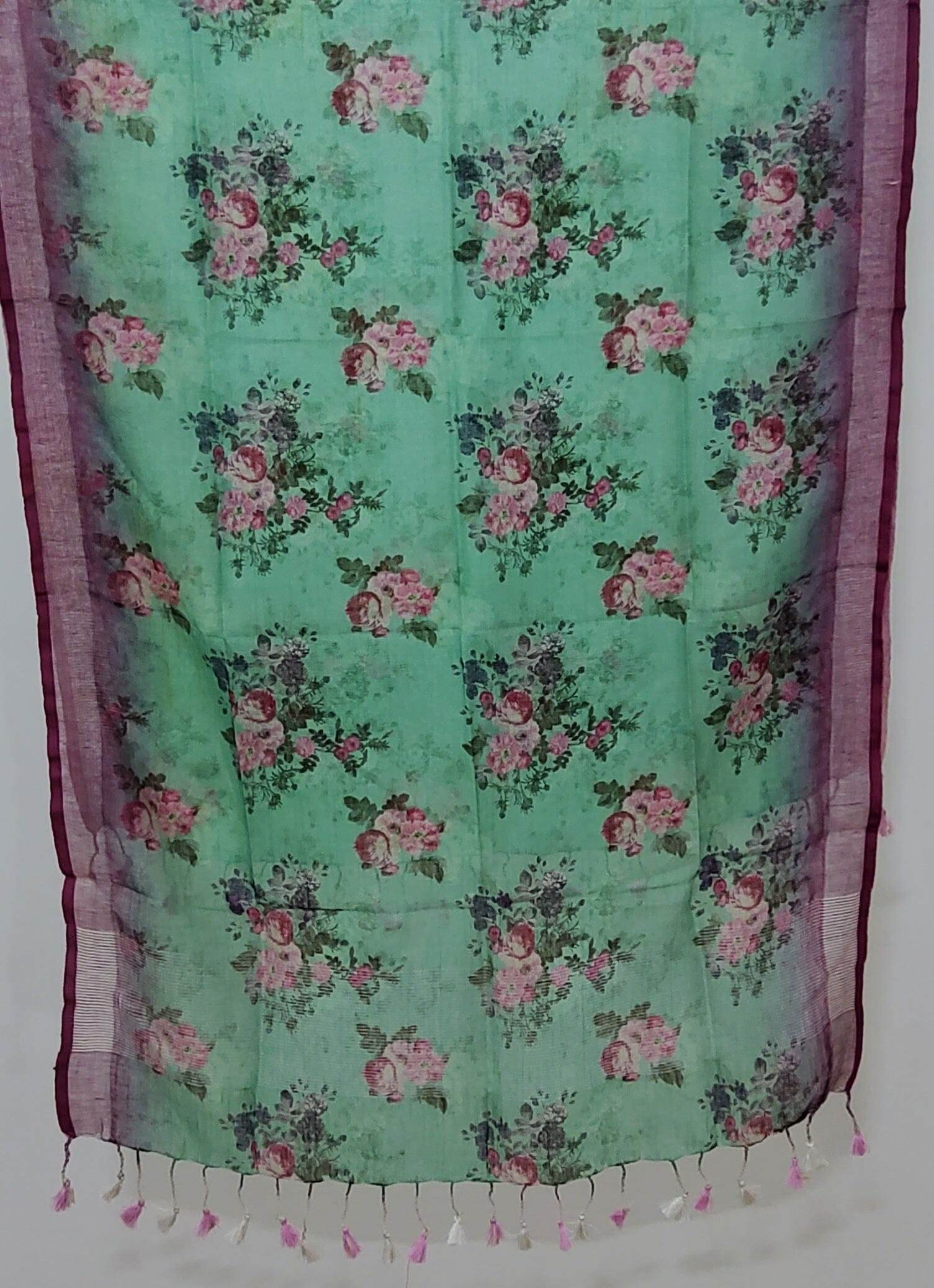 Linen Digital Print Dupatta with Silver Border