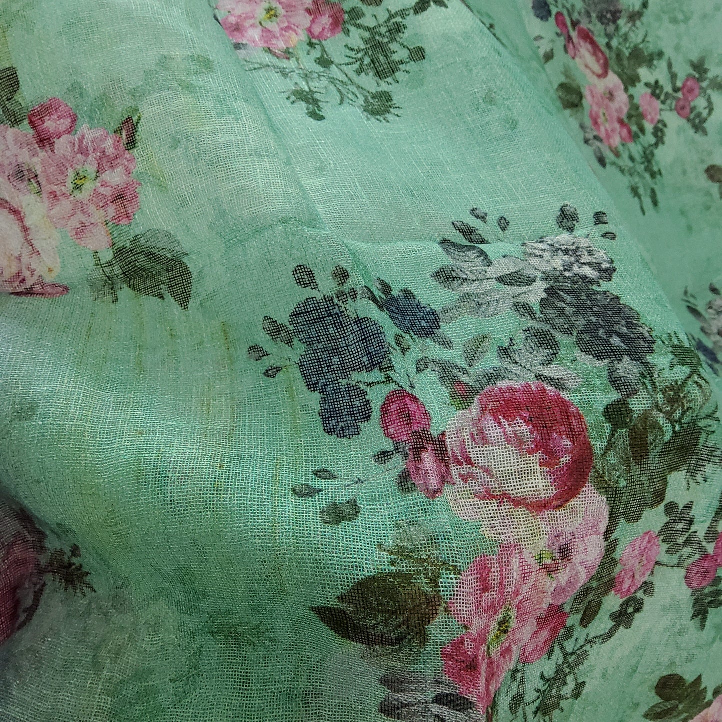 Linen Digital Print Dupatta with Silver Border