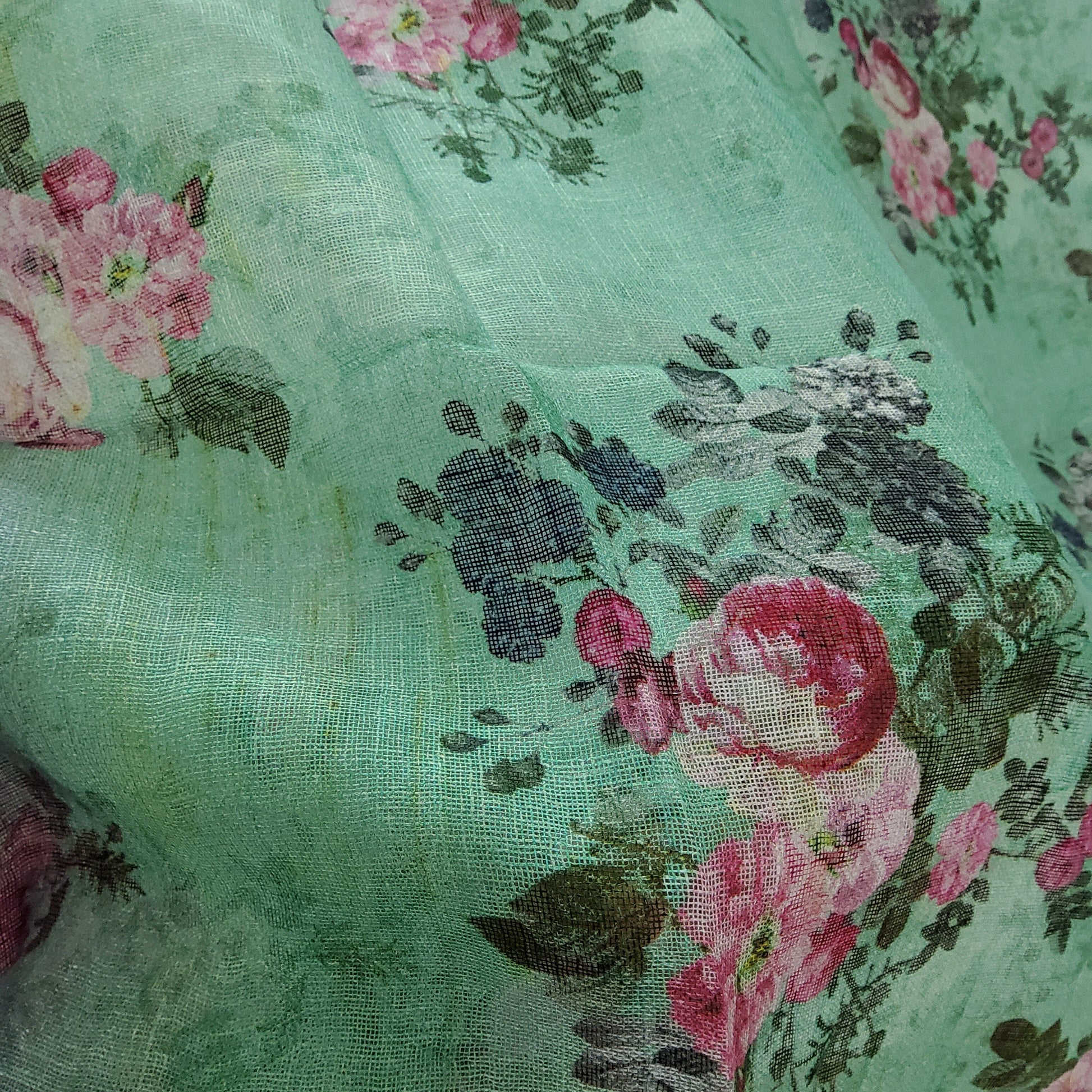 Linen Digital Print Dupatta with Silver Border