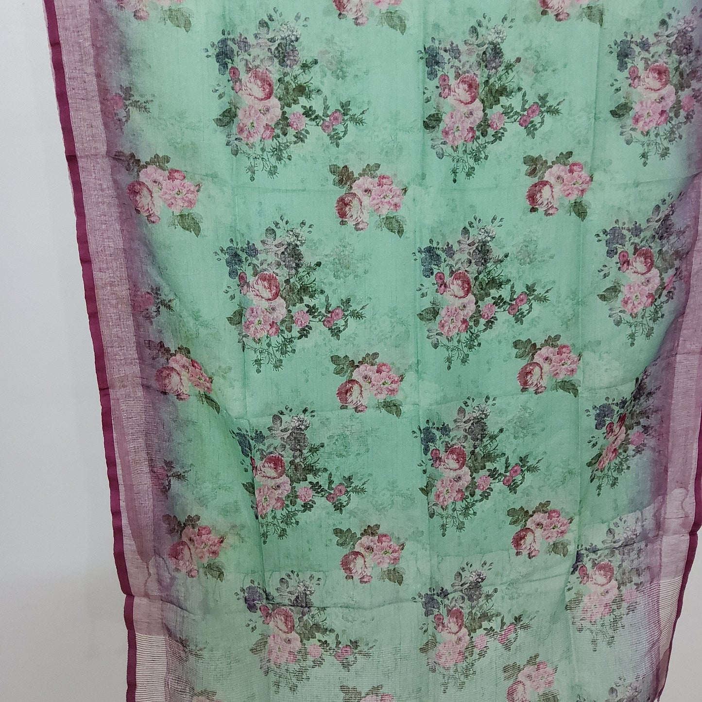 Linen Digital Print Dupatta with Silver Border