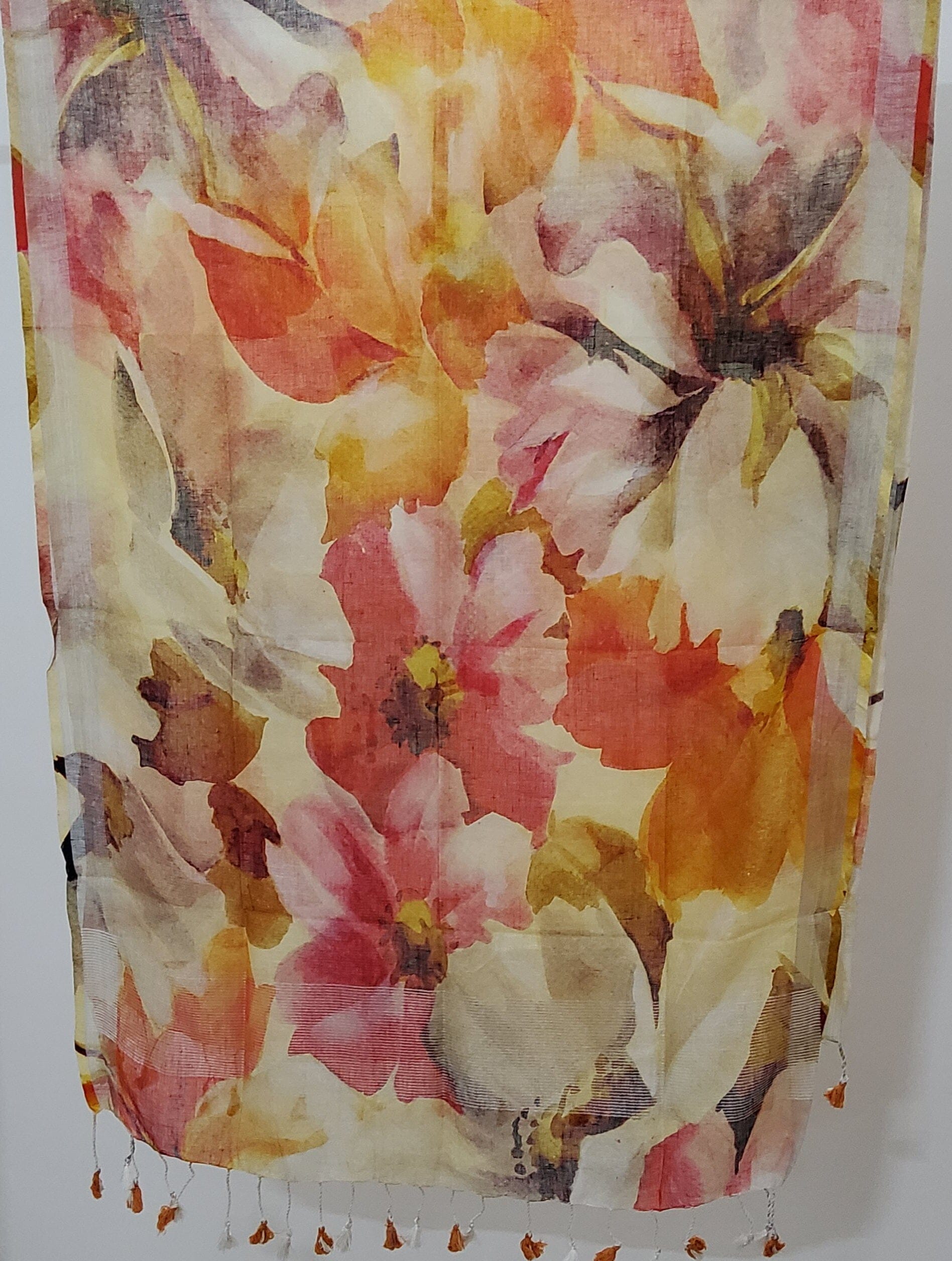 Linen Digital Print Dupatta with Silver Border