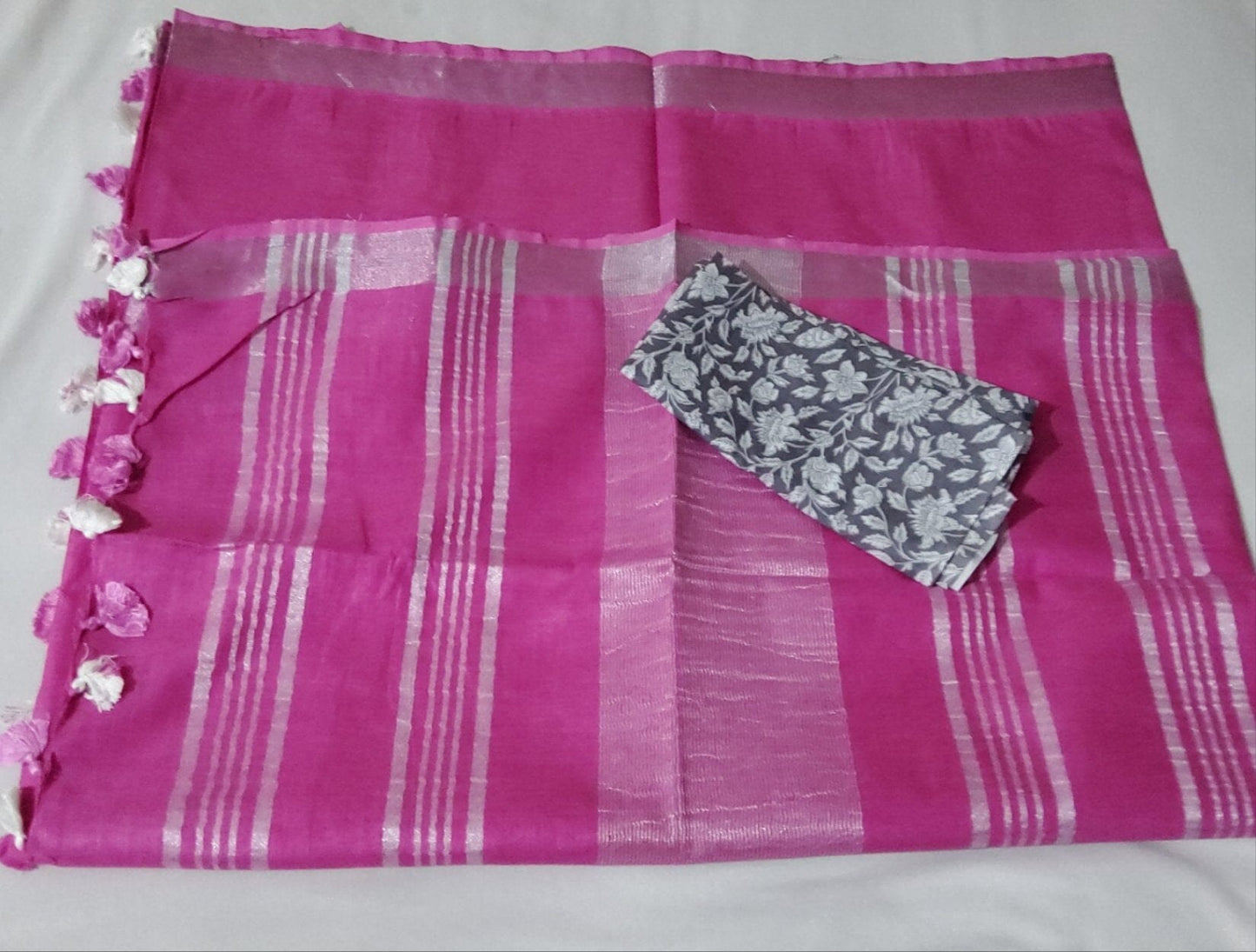 Linen Saree with Silver stripes