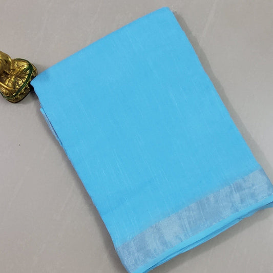 Linen Slub Cotton Saree with Silver Border
