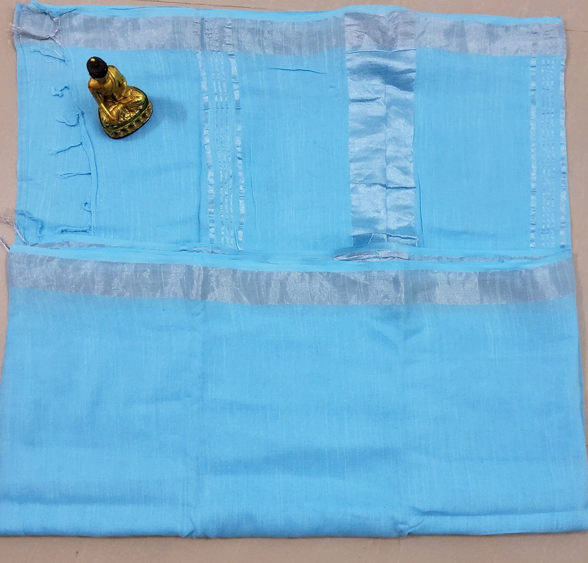 Linen Slub Cotton Saree with Silver Border