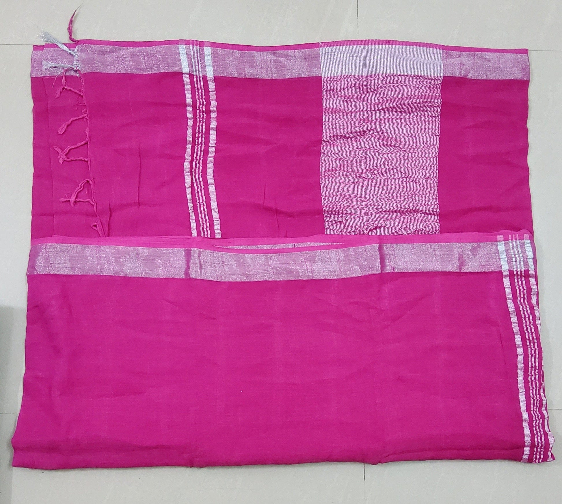 Linen Slub Cotton Saree with Silver Zari Border