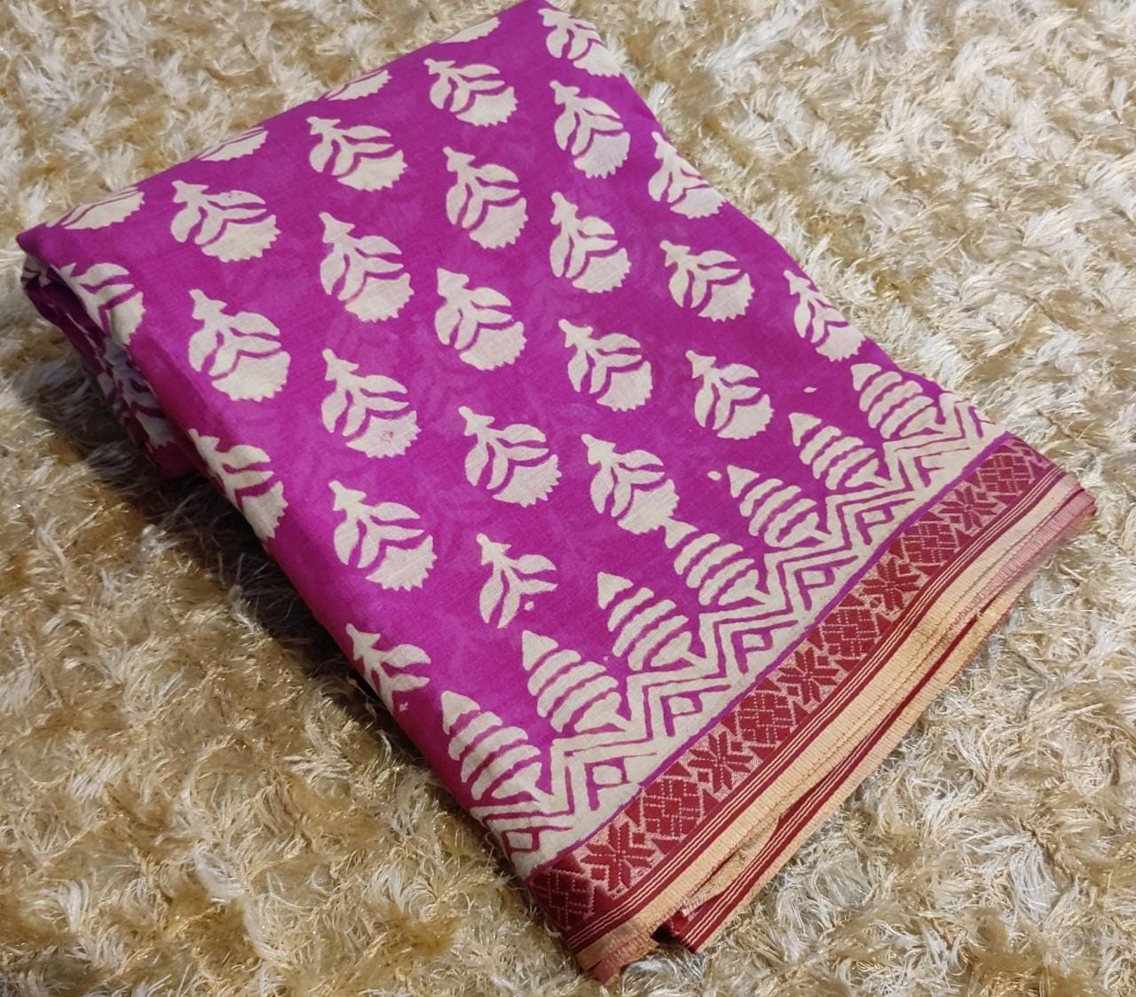 Maheshwari Cotton Hand Block Printed saree with Maheshwari Border